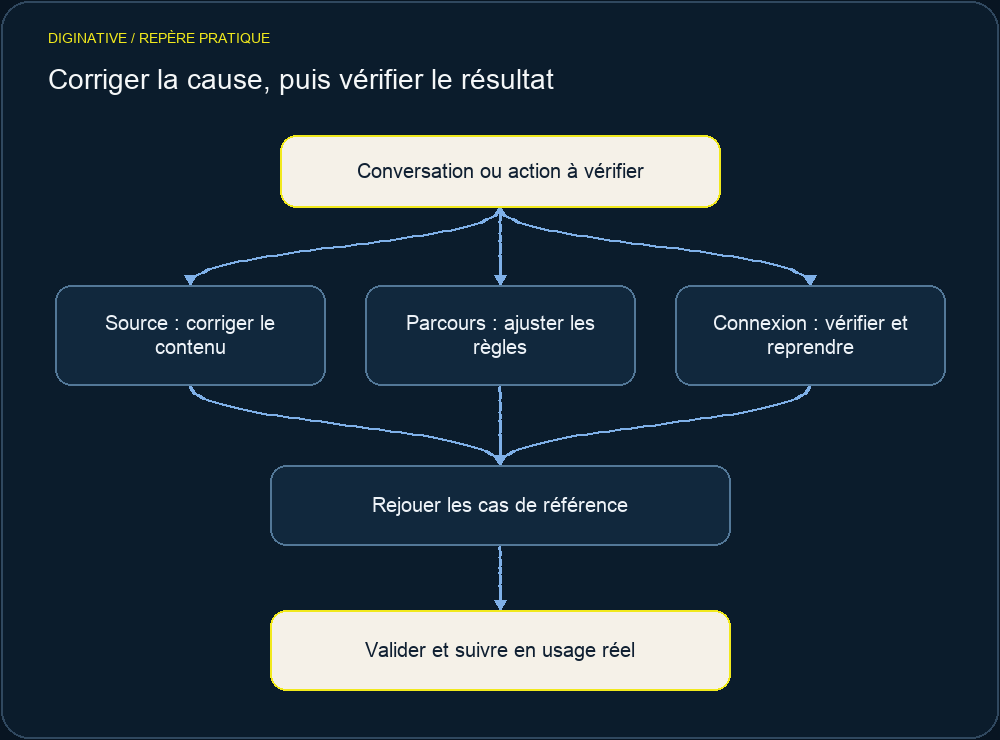 Corriger la cause, puis vérifier le résultat